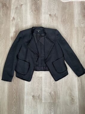 Ann Taylor Women’s Black Fringe Trim Open Front Jacket